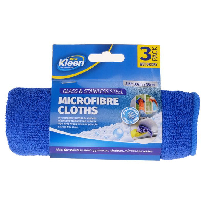 Microfibre Glass & Stainless Steel Cloths 3 Pack 38cm x 30cm