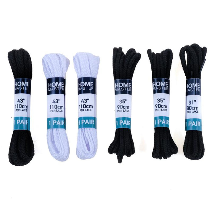 Shoe Laces 6 Pairs Assorted sizes Black & White