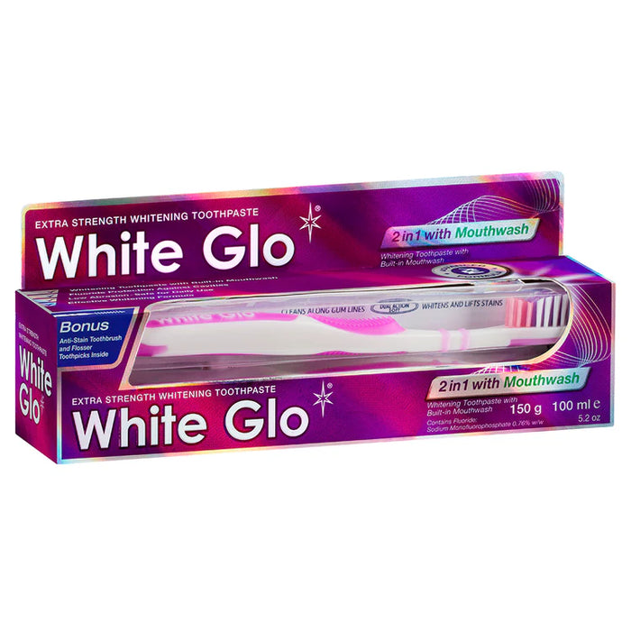 White Glo 2 in 1 Whitening Toothpaste + Mouth Wash Wth Free Toothbrush