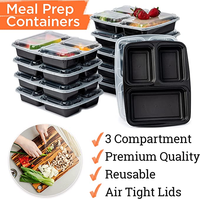 Meal Prep 3 Compartment Containers 5 Pack