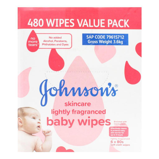 6 x 80pk Johnson's Baby Lightly Fragranced Baby Wipes