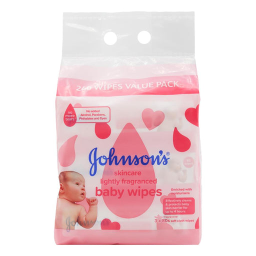 Johnsons Baby Wipes 3 x 80 PK Lightly Fragranced