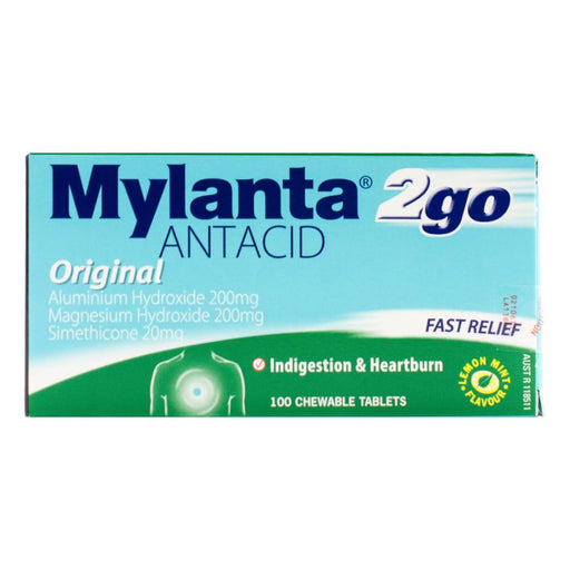 Mylanta Bulk 2Go Antacid Original Tablets Lemon Mint 100 Pack